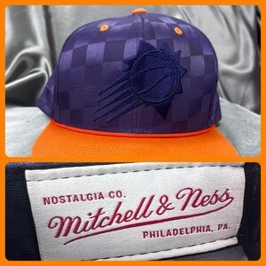 Mitchell & Ness Phoenix Suns Snapback Cap Checkered Flat Hat NBA Purple Orange‎